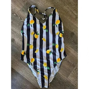 Lemon striped one piece bathing suit size‎ large no boundaries